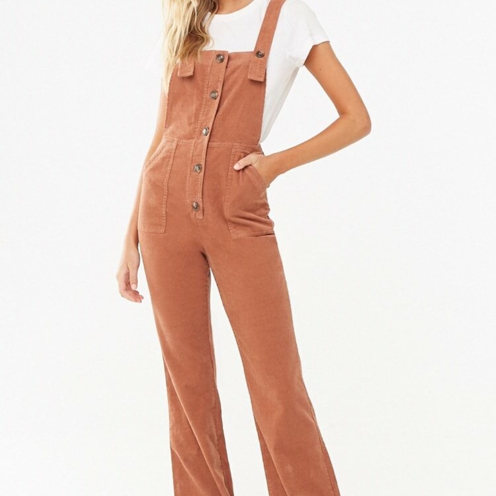 NWT Forever 21 Button-Front Corduroy Rust Brown Overalls Size Large L